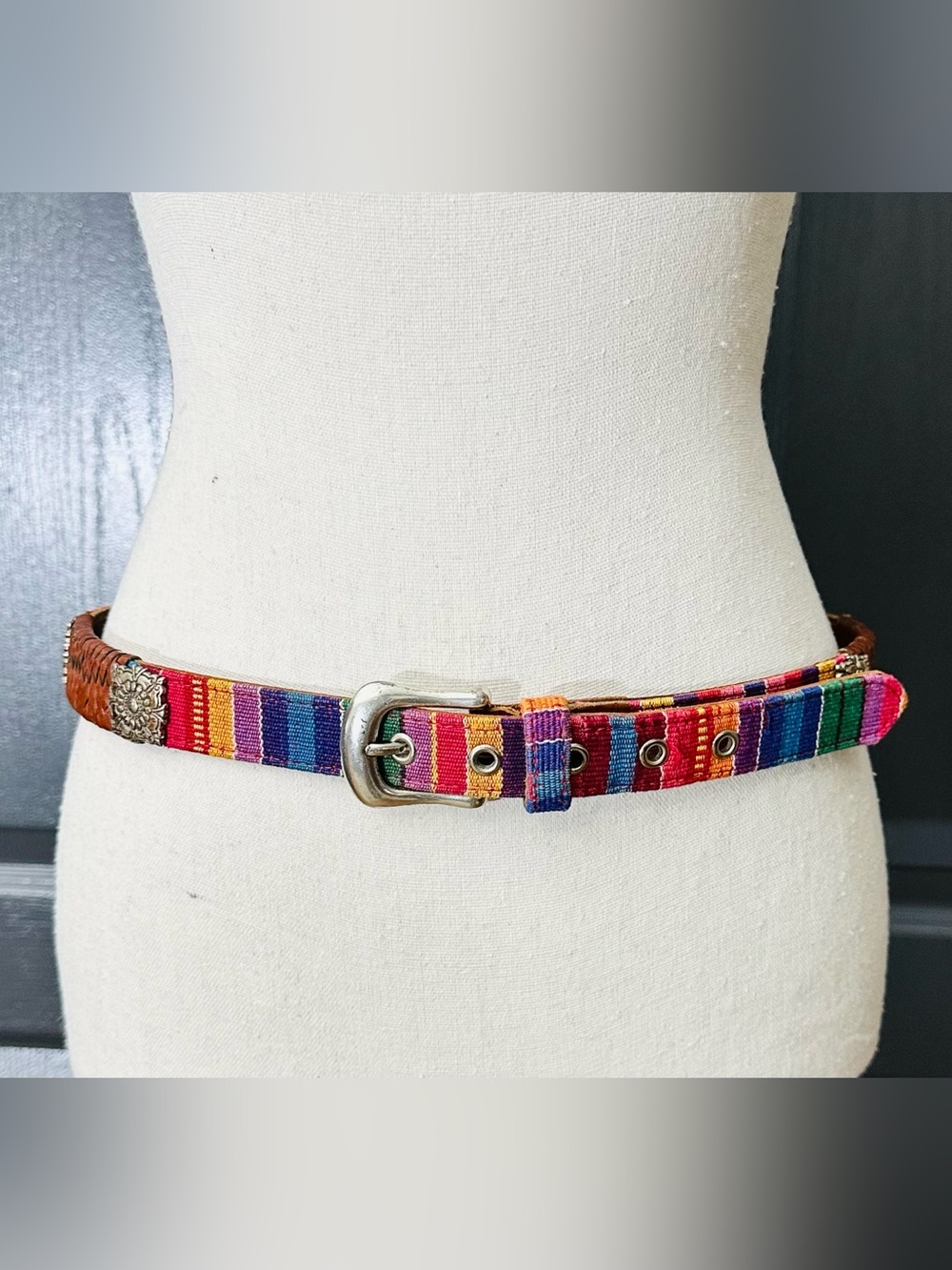 Fossil leather with Multicolor Stripe Belt